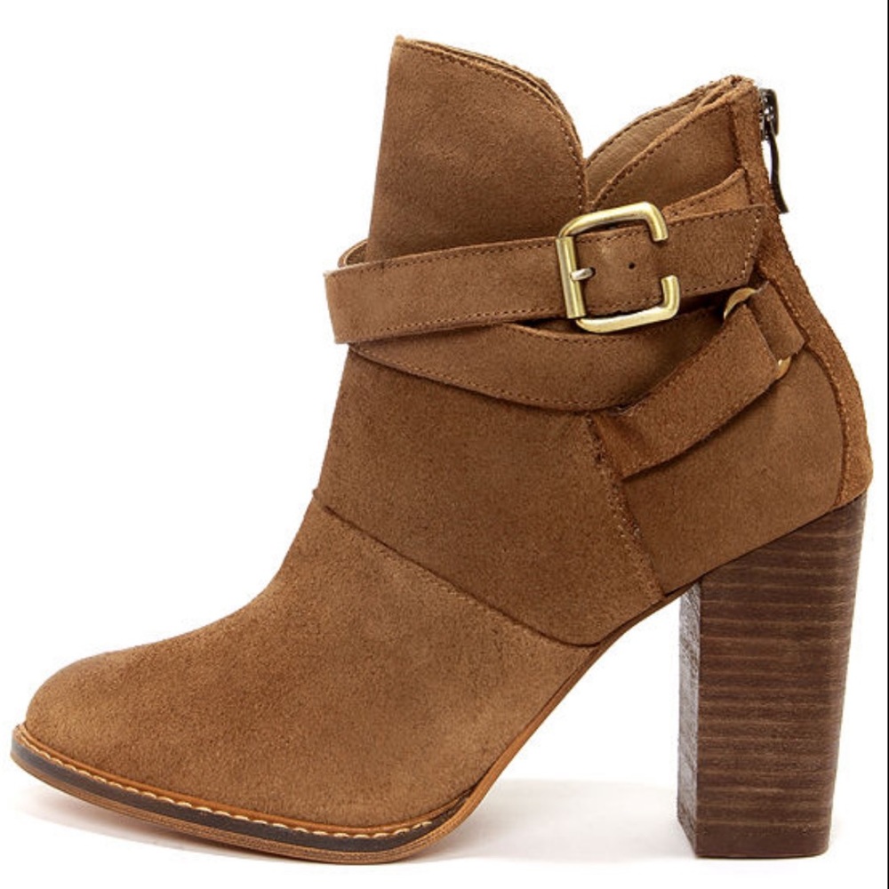 Chinese Laundry Zip It Camel Suede Booties
